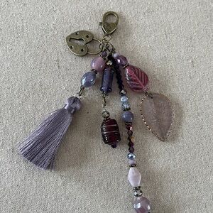 Bag Charm Handmade Purple Hearts Antique Brass